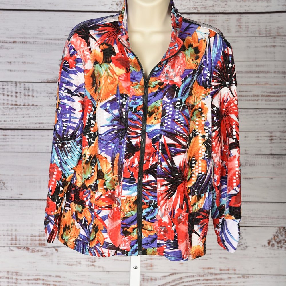 Linear Tropical Floral Zip up Jacket Size L {EX+}
